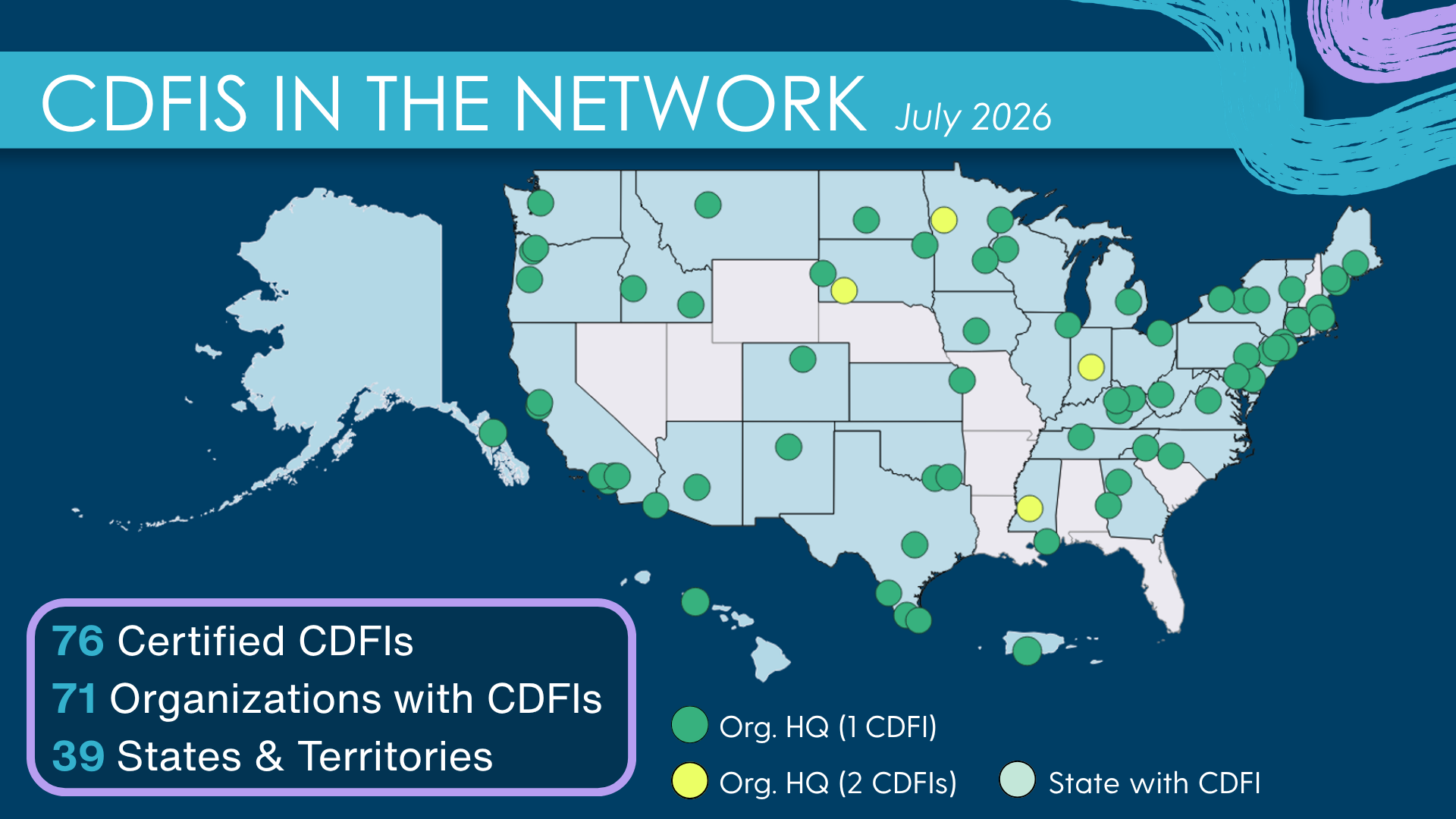 Where NeighborWorks CDFIs are situated in the network, according to the US map.