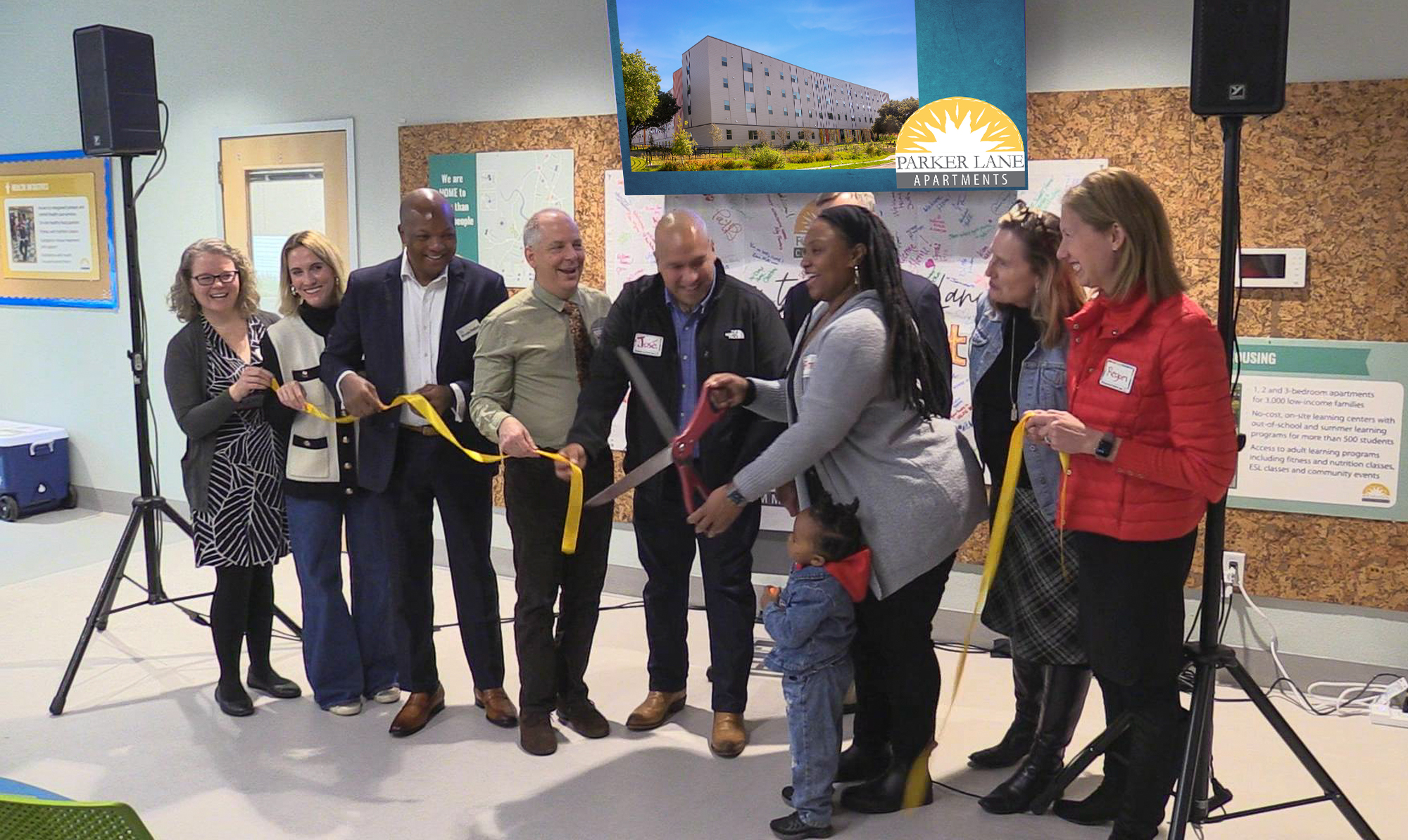 A ribbon cutting at Parker Lane.