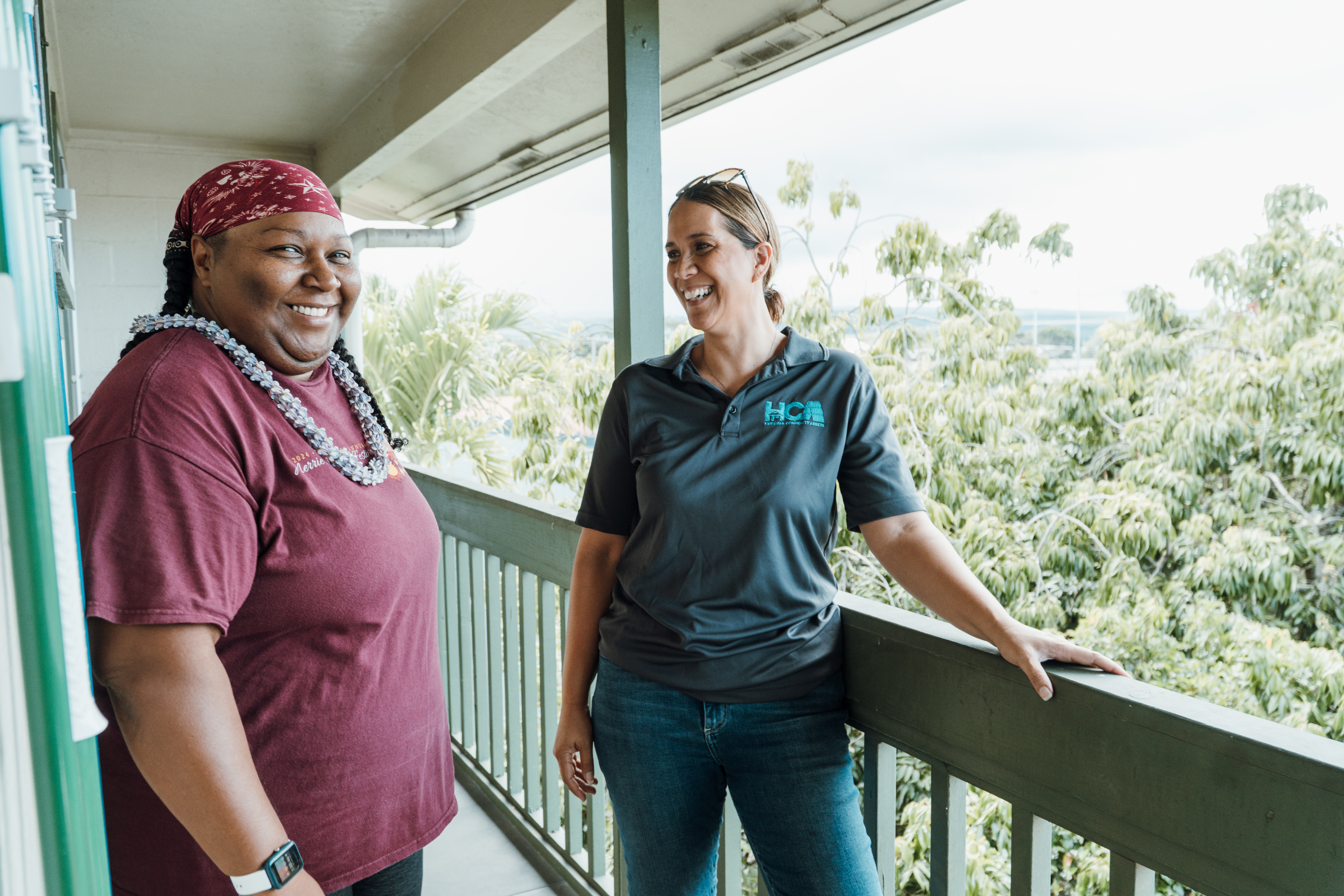 From left to right: Tiffany Jackson and Chelsie Evans, Executive Director of Hawaiian Community Assets (HCA), tour Jackson’s new home in Hilo on Aug. 10, 2025. Jackson is the first HCA client to own her home through the organization’s pioneering Ua Hale Aʻela program. Photo by Cody-Fay Alameda .