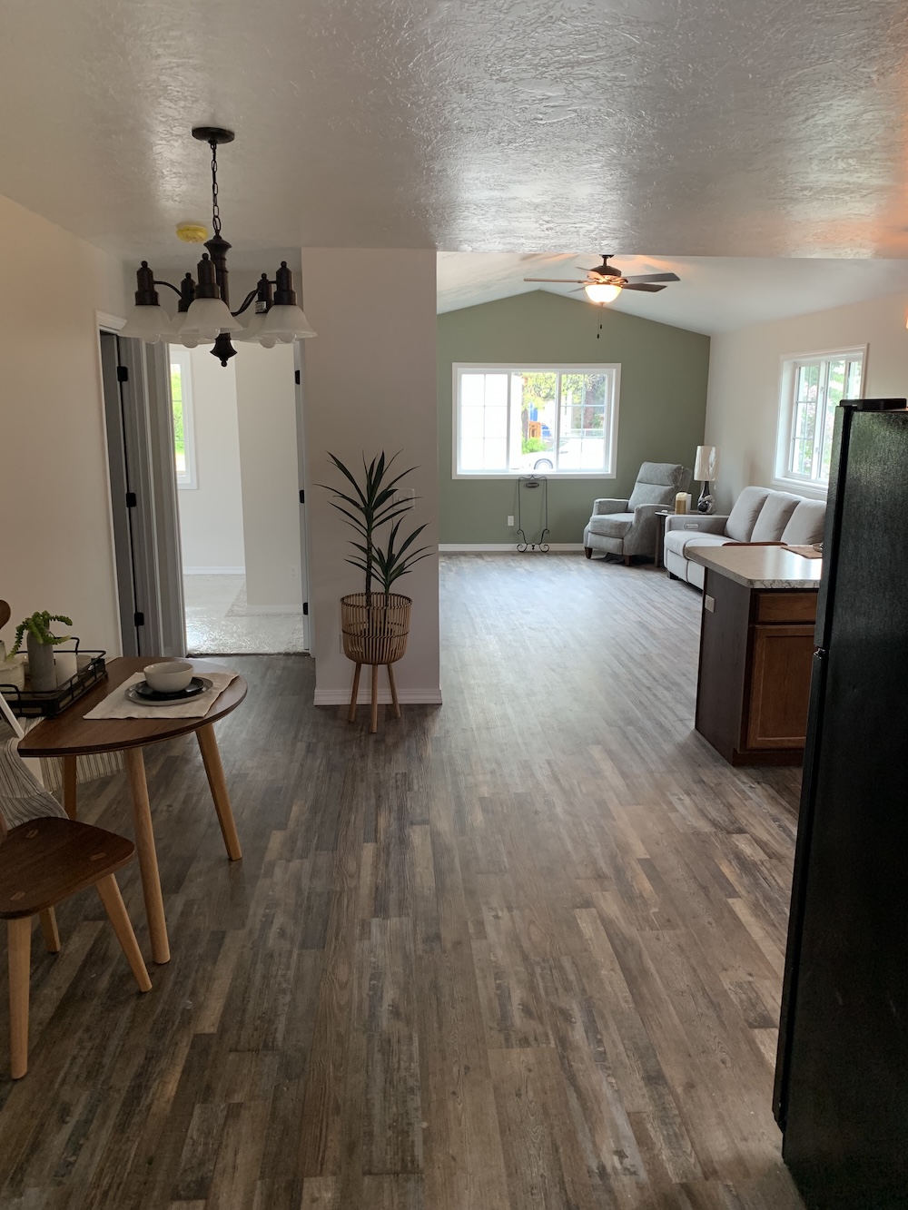 The interior of a home built by high school students.