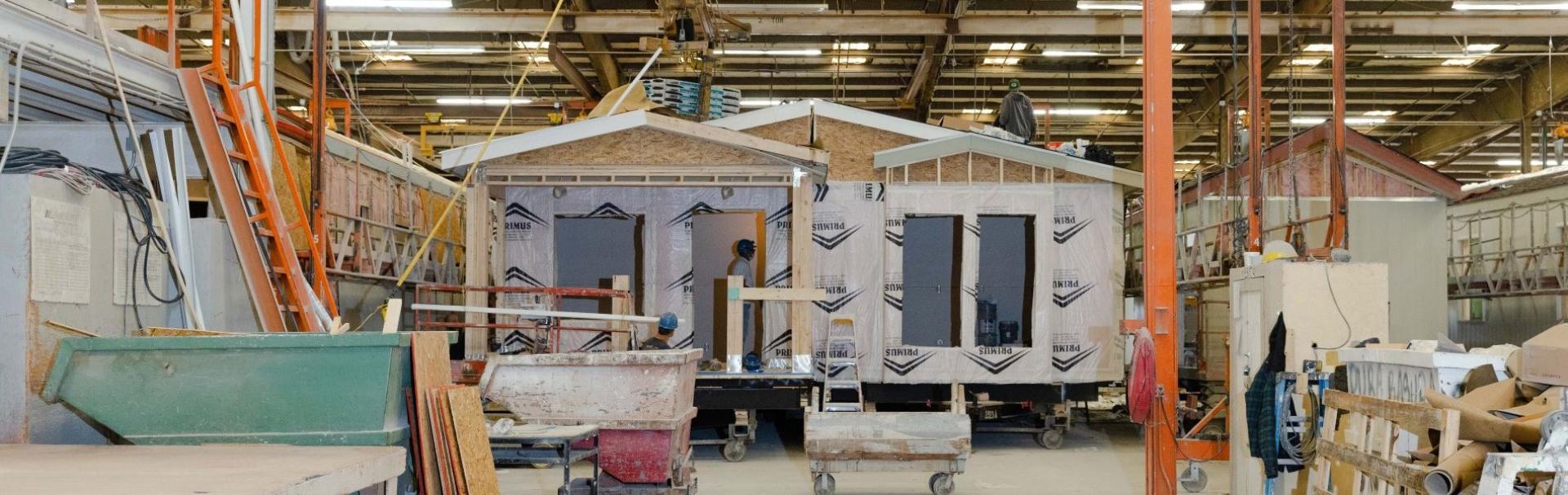 Manufactured housing under construction.