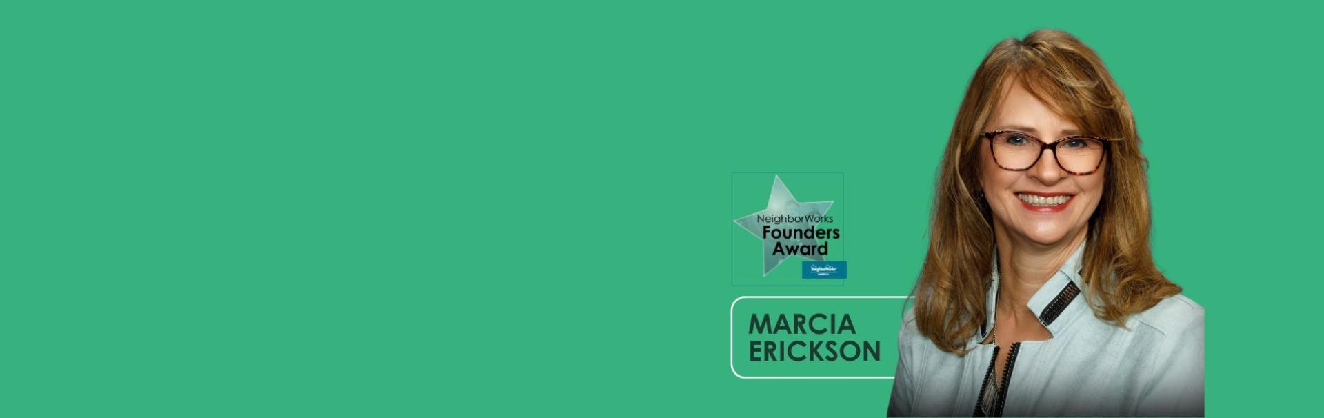 Marcia Erickson on a green background.