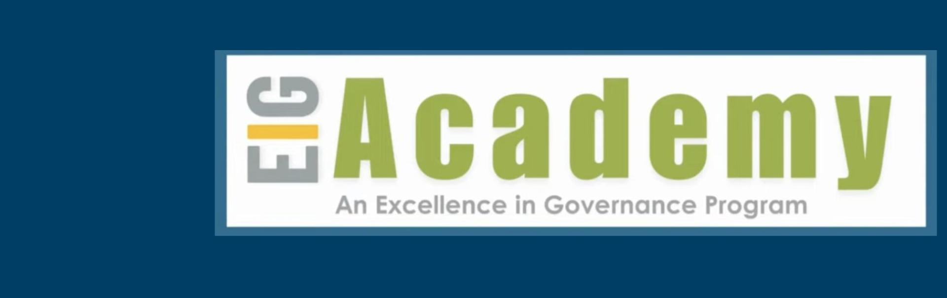 The EIG Academy banner in green and white.