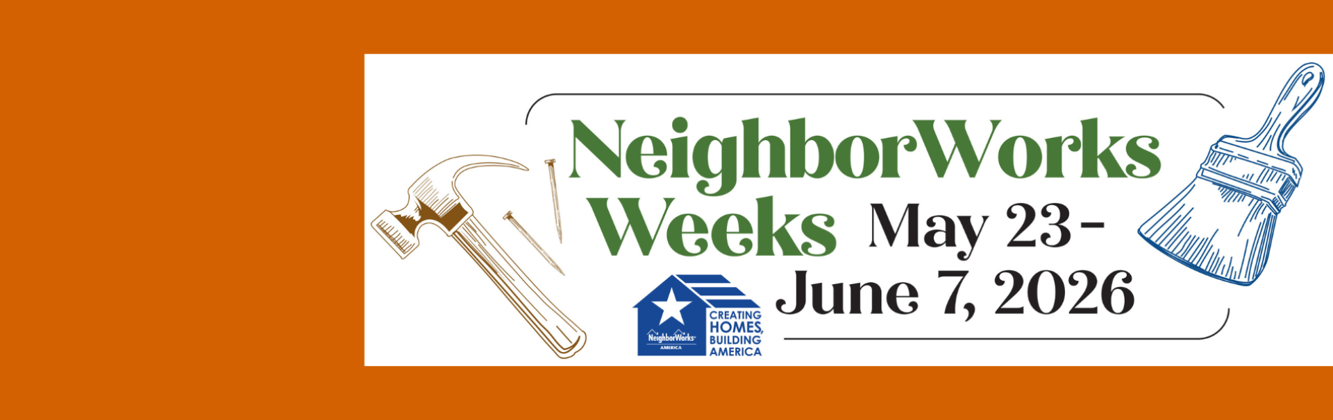 NeighborWorks Weeks banner against an orange background.