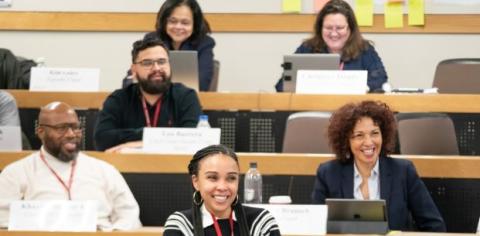 Achieving Excellence students laugh during class at Harvard University.