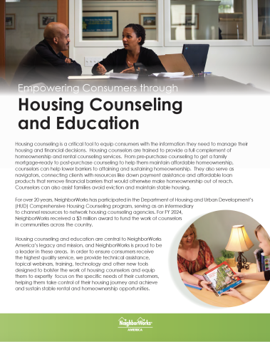 Housing Counseling and Education One Pager