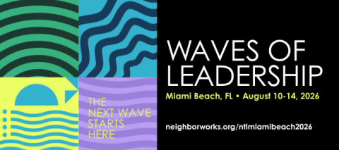 Waves of Leadership teaser with patterns in bright colors resembling waves.